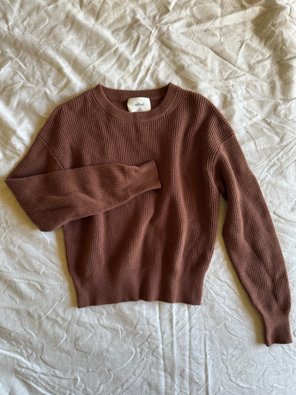 Wilfred Aritzia Manila Crewneck Merino Wool Cotton Sweater 2XS Epicurean Brown